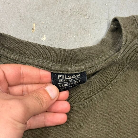 Vintage Filson T-Shirt Pocket Short Sleeve Made in USA Olive 100% Cotton XL - Picture 3 of 6